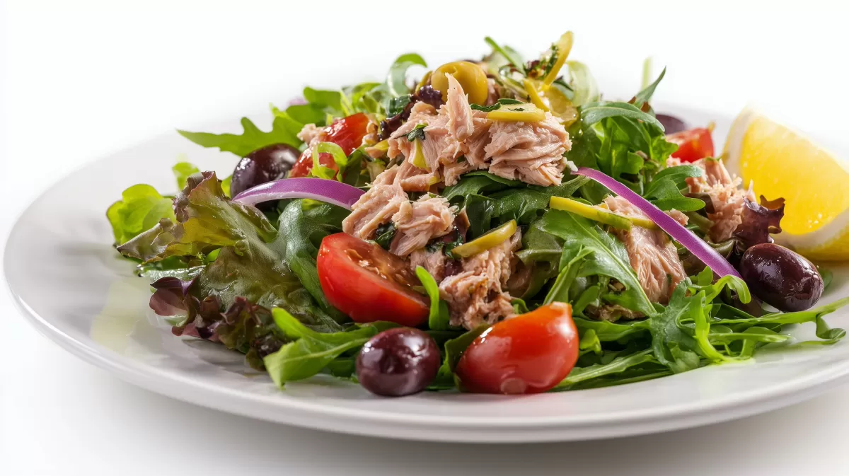 Frischer Thunfischsalat mit Oliven und Tomaten