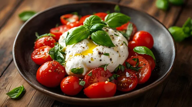 Frischer Tomaten-Burrata-Salat mit Basilikum