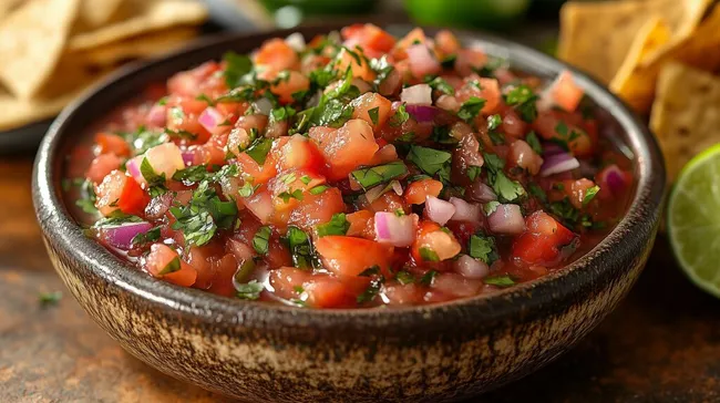 Frischer Tomatensalat in rustikaler Holzschüssel