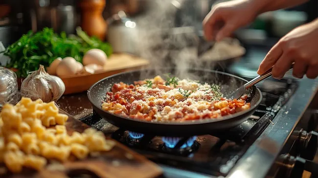 Frischer Tomatensalat in rustikaler Pfanne