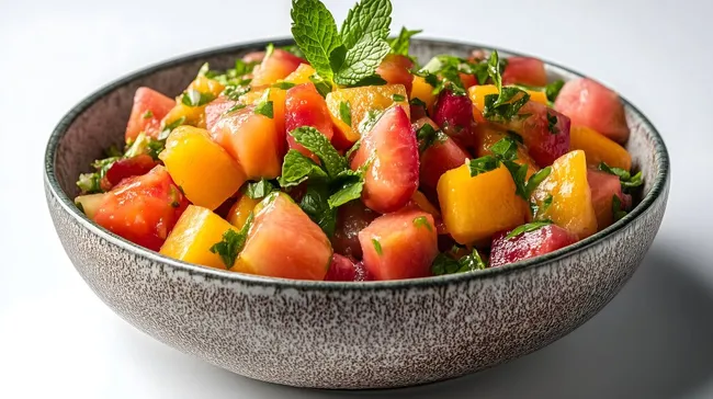 Frischer Tomatensalat in rustikaler Schüssel