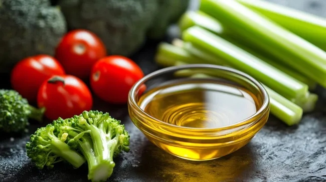 Frischer Tomatensalat mit Gemüse und Olivenöl