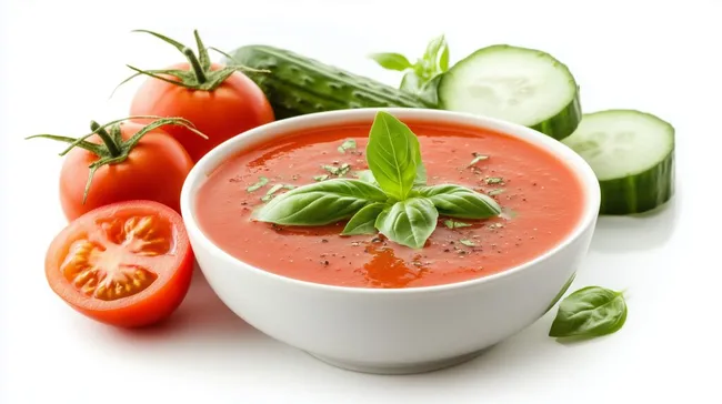 Frischer Tomatensalat mit Gurke in rustikaler Schüssel