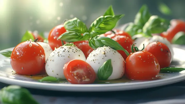Frischer Tomatensalat mit Mozzarella und Basilikum
