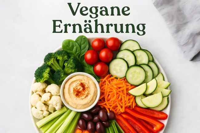 Frischer veganer Gemüseteller mit Hummus