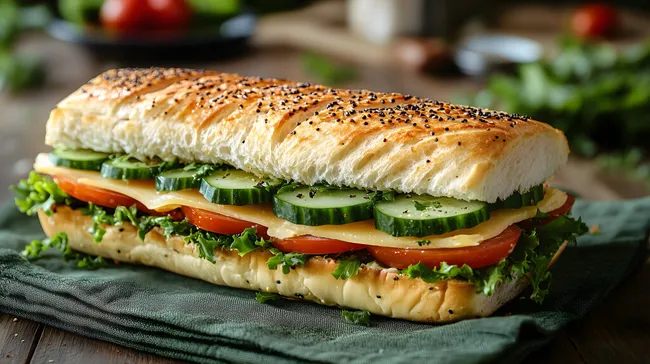 Frischer vegetarischer Sandwich mit Gurke und Salat