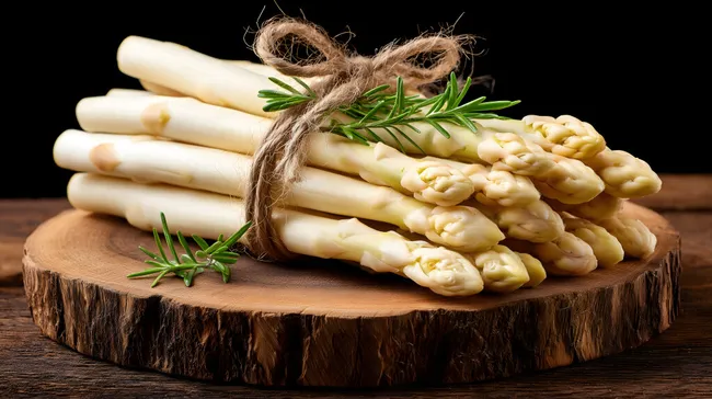 Frischer weißer Spargelbund mit Rosmarinzweigen