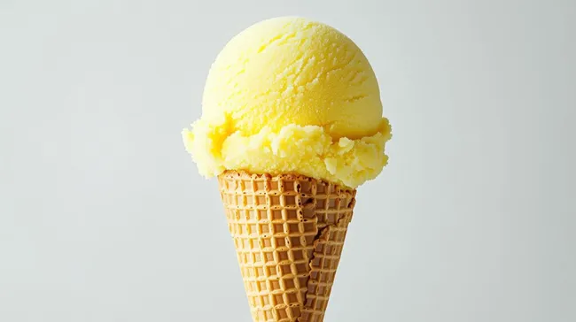 Frischer Zitronensorbet im Waffelbecher