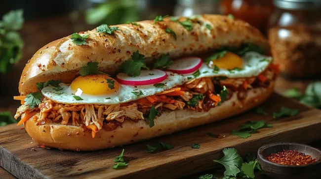 Frisches Banh Mi-Sandwich mit Spiegelei und Gemüse