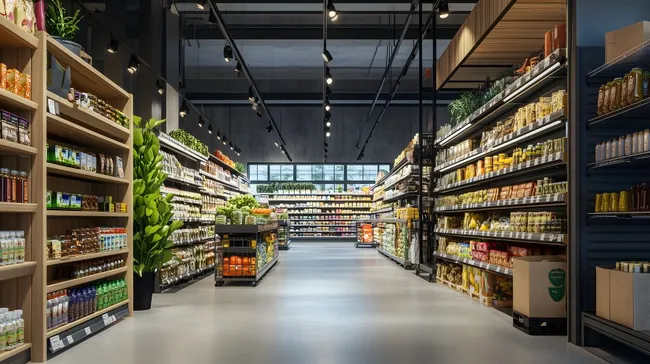 Frisches Bio-Sortiment in modern gestalteter Supermarktumgebung