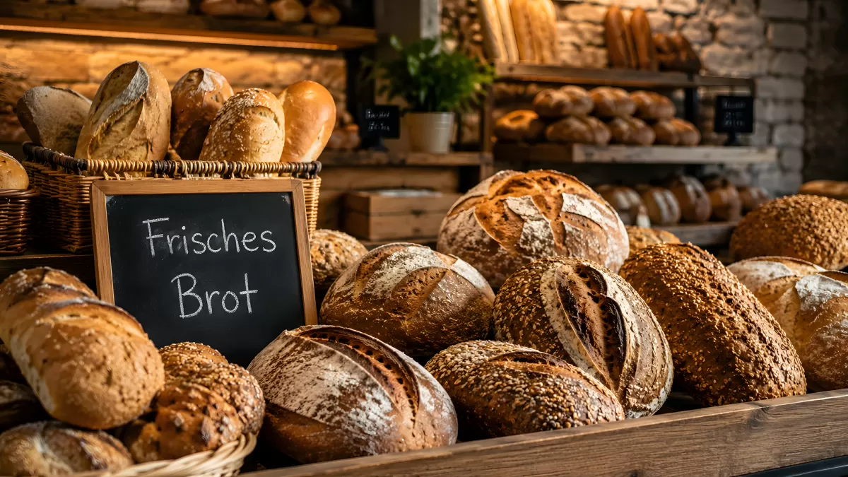 Frisches Brot in einer deutschen Bäckerei ausgestellt
