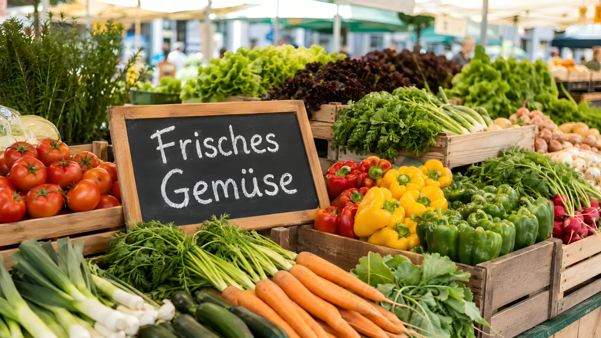 Frisches buntes Gemüse am Wochenmarktstand