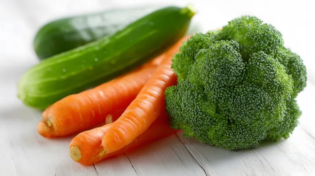 Frisches Gemüse mit Brokkoli, Karotten und Gurke