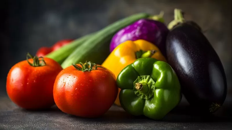 Frisches Gemüse mit Tomaten Paprika und Aubergine