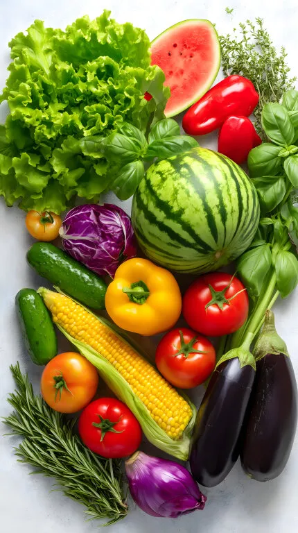 Frisches Gemüse und Kräuter auf weißem Hintergrund