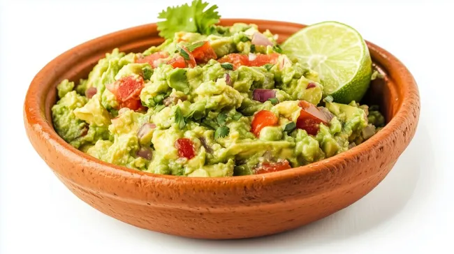 Frisches Guacamole-Rezept in rustikaler Tonschüssel