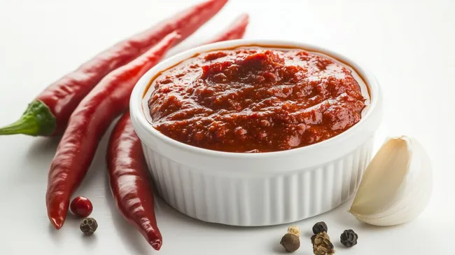 Frisches Harissa-Dip-Rezept in weißer Schüssel