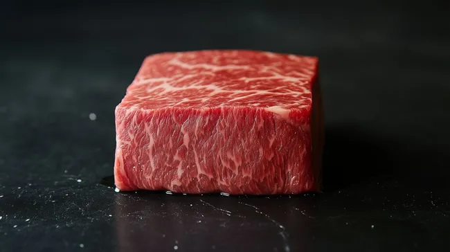 Frisches japanisches Wagyu-Rindfleisch mit Wassertropfen