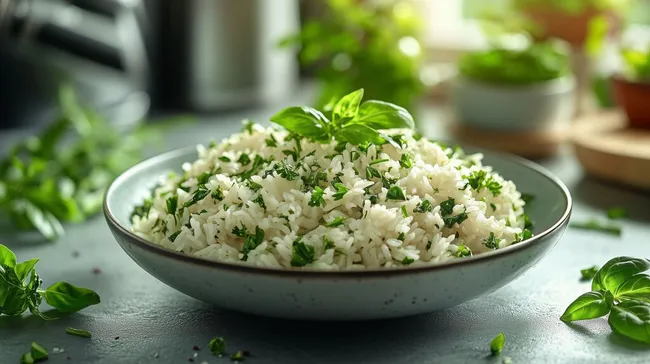 Frisches Kraut-Reis-Gericht mit Basilikum