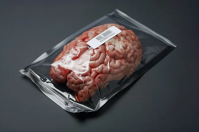 Frisches menschliches Gehirn in Vakuumfolie