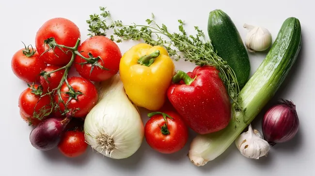 Frisches Obst und Gemüse aus der Vogelperspektive