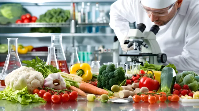 Frisches Obst und Gemüse in moderner Laborküche