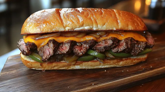 Frisches Philly Cheese Steak Sandwich mit zarter Rindfleischfüllung