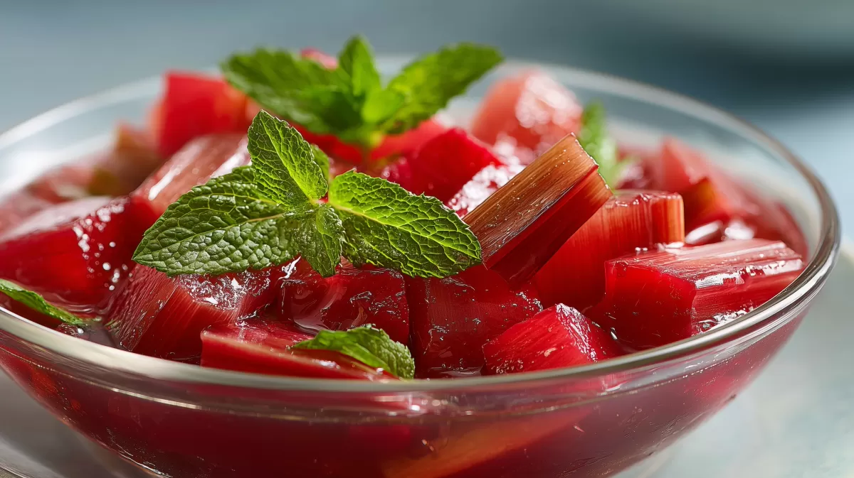 Frisches Rhabarberkompott mit Minze im Glas