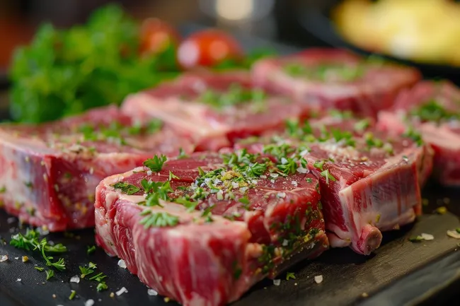 Frisches Rindfleisch mit Kräutern und Gewürzen