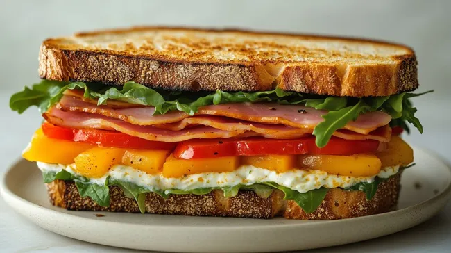 Frisches Sandwich mit Gemüse und Schinken