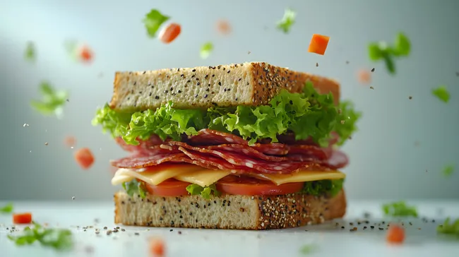 Frisches Sandwich mit Wurst, Käse und knackigem Gemüse