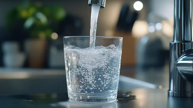 Frisches sprudelndes Trinkwasser im Glas