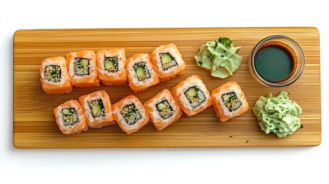 Frisches Sushi-Platte mit Wasabi und Sojasoße