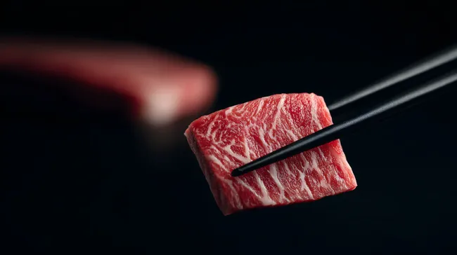 Frisches Wagyu-Rindfleischstück mit Essstäbchen