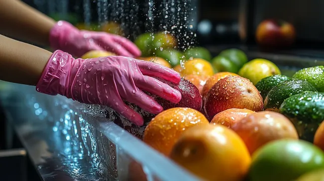 Frischgemüse unter fließendem Wasser reinigen in der Küche