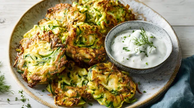 Fritierte Zucchini-Rösti mit Kräuterquark