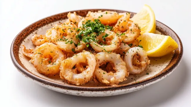 Frittierte Calamari mit Zitronenscheiben