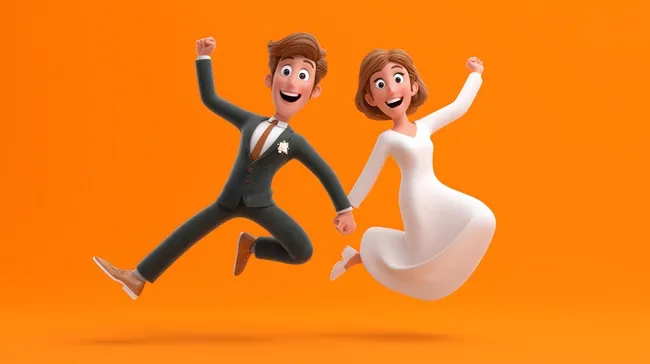 Fröhlich springende Hochzeitspaar-Figuren