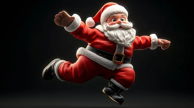 Fröhlich springender Weihnachtsmann in roter Tracht