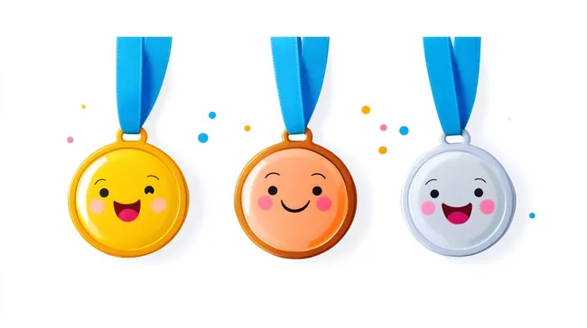 Fröhliche, bunte Cartoon-Medaillen für Gewinner