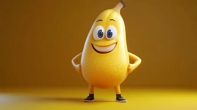 Fröhliche Cartoon-Banane mit erhobenen Armen