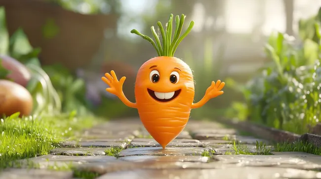 Fröhliche Cartoon-Karotte mit Lachen und Winken