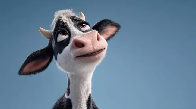 Fröhliche Cartoon-Kuh in bunter Illustration