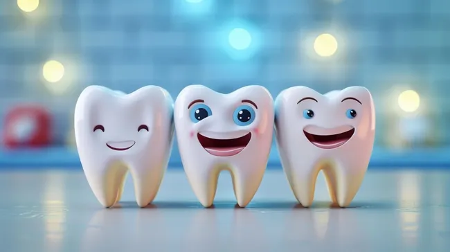Fröhliche Cartoon-Zähne für gesunde Mundpflege