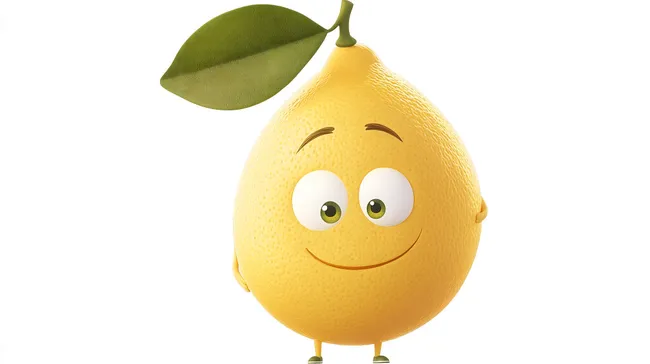 Fröhliche Cartoon-Zitrone mit Blatt