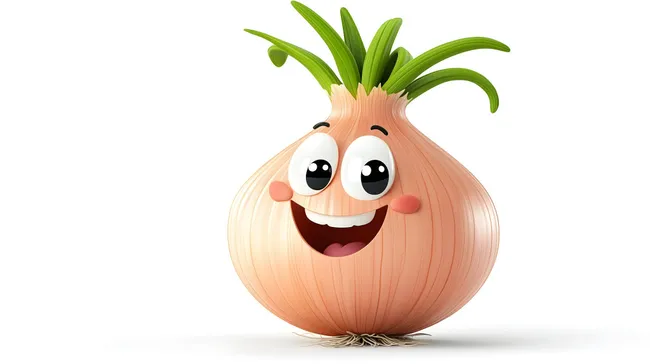 Fröhliche Cartoon-Zwiebel mit großen Augen