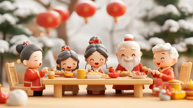 Fröhliche chinesische Familie feiert traditionelle Mahlzeit