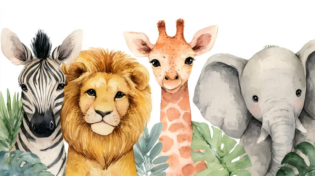 Fröhliche Dschungeltiere in aquarell-Illustration