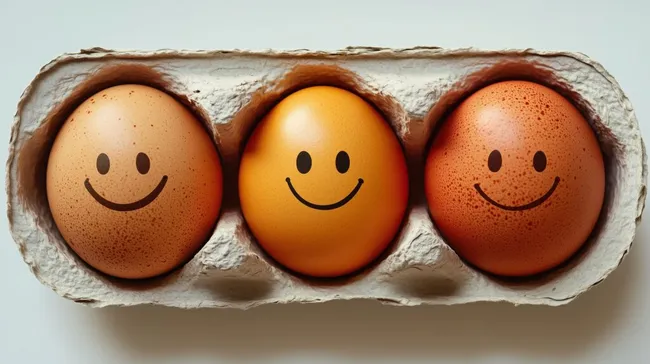 Fröhliche Eier mit Smileys in einer Eierschale