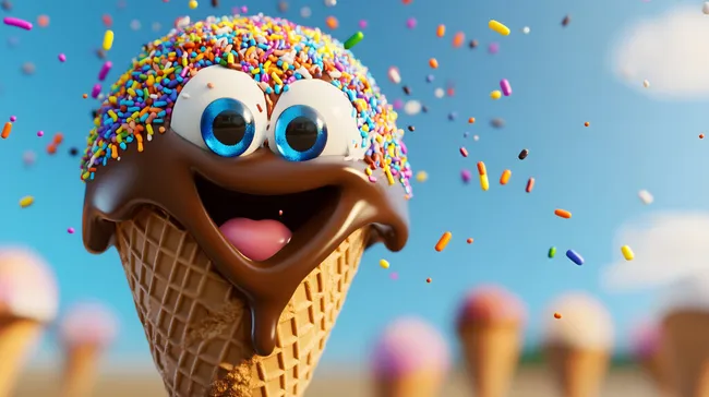 Fröhliche Eiswaffel mit bunten Streuseln